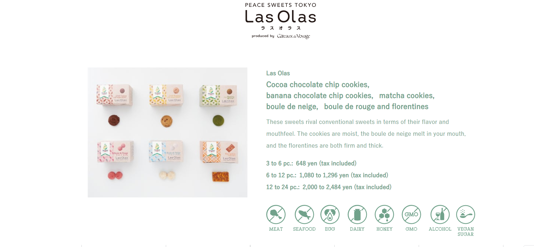 Las Olas系列：有六種產品，包括Boule de Rouge餅乾和抹茶餅乾