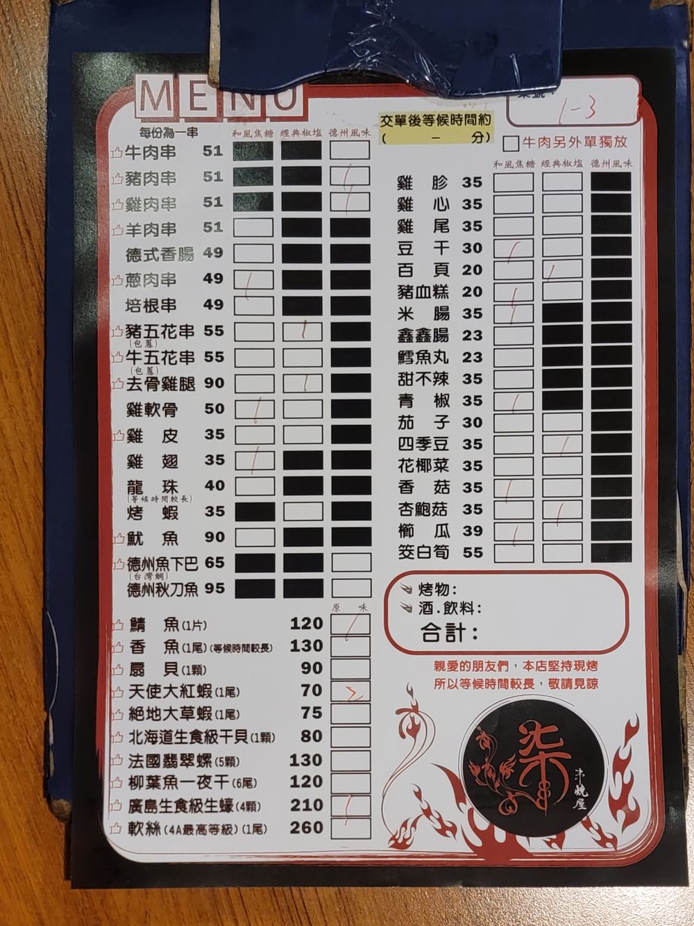 長安東路人氣串燒【柒串燒屋】MENU菜單