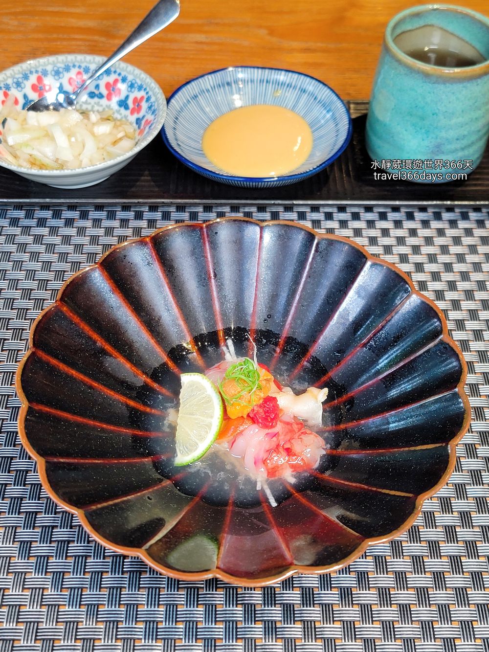 聽雨軒 壽司鐵板(潼日式料理)前菜天使蝦佐、海膽佐莎莎晶凍